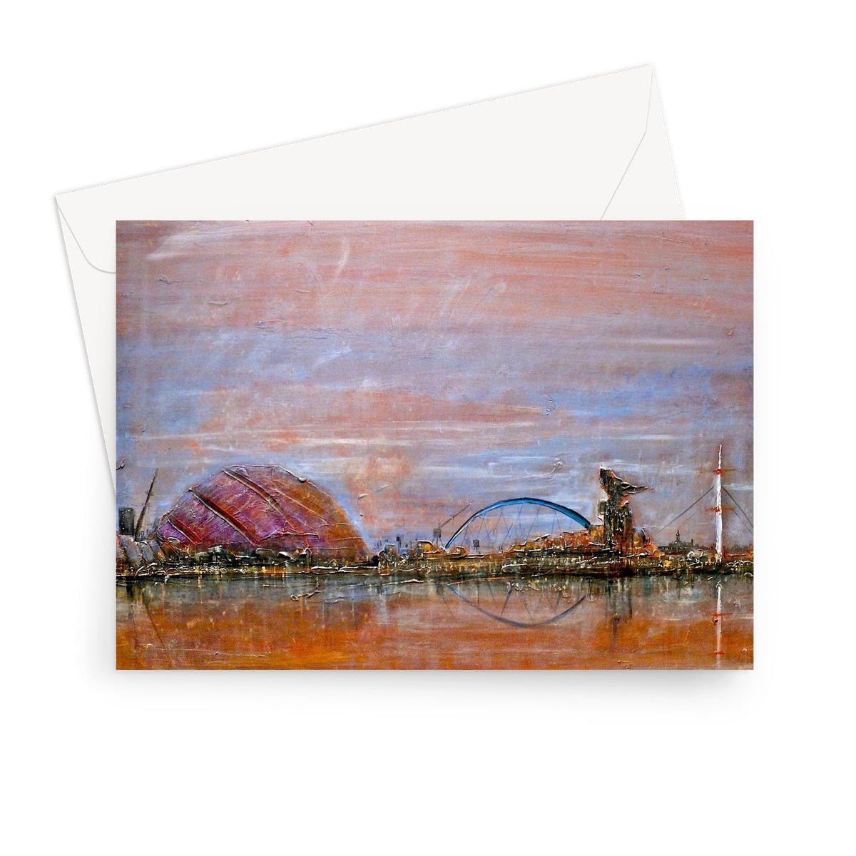 Glasgow Harbour Art Gifts Greeting Card-Greetings Cards-Edinburgh & Glasgow Art Gallery-7"x5"-10 Cards-Paintings, Prints, Homeware, Art Gifts From Scotland By Scottish Artist Kevin Hunter