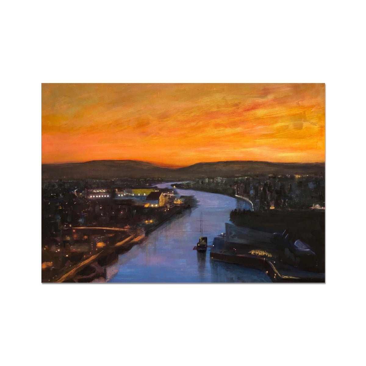 Glasgow Harbour Looking West Painting | Fine Art Prints From Scotland-Unframed Prints-Edinburgh & Glasgow Art Gallery-A2 Landscape-Paintings, Prints, Homeware, Art Gifts From Scotland By Scottish Artist Kevin Hunter