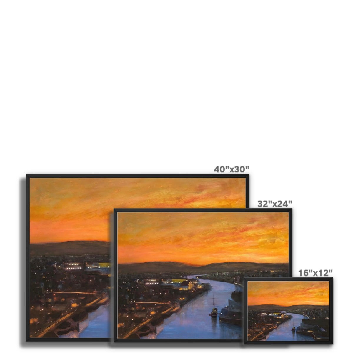 Glasgow Harbour Looking West Painting | Framed Canvas From Scotland-Floating Framed Canvas Prints-Edinburgh & Glasgow Art Gallery-Paintings, Prints, Homeware, Art Gifts From Scotland By Scottish Artist Kevin Hunter