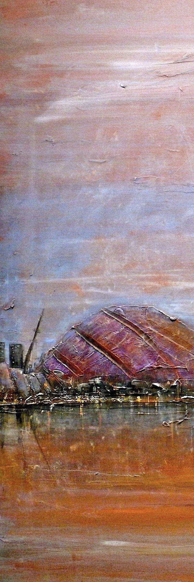 Glasgow Harbour Painting Signed Fine Art Triptych Canvas