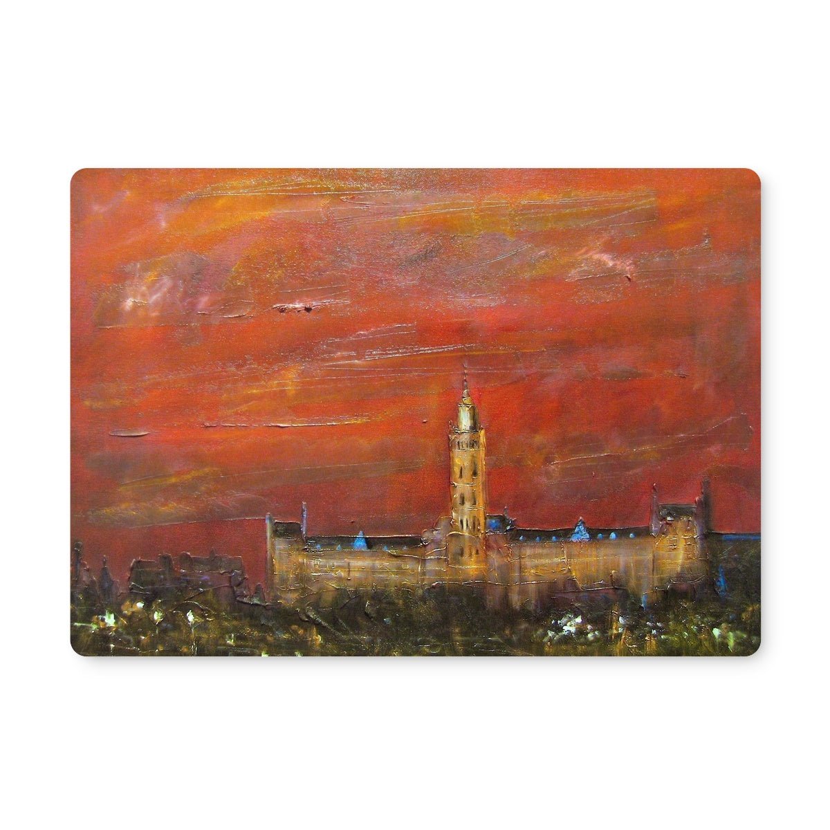 Glasgow University Dusk Art Gifts Placemat-Placemats-Edinburgh & Glasgow Art Gallery-6 Placemats-Paintings, Prints, Homeware, Art Gifts From Scotland By Scottish Artist Kevin Hunter