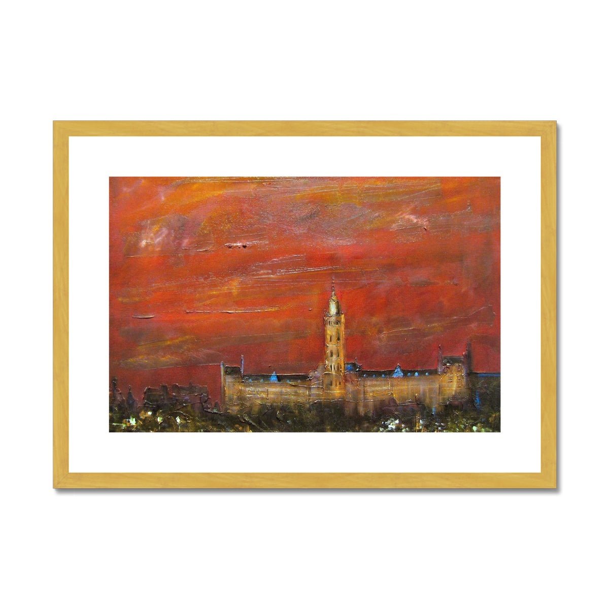 Glasgow University Dusk Painting | Antique Framed & Mounted Prints From Scotland