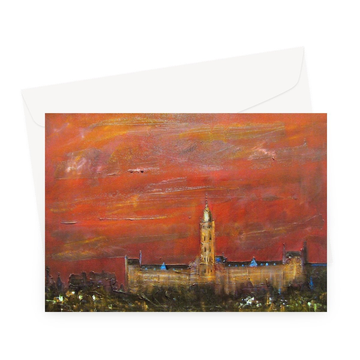 Glasgow University Dusk Scottish Art Gifts Greeting Card