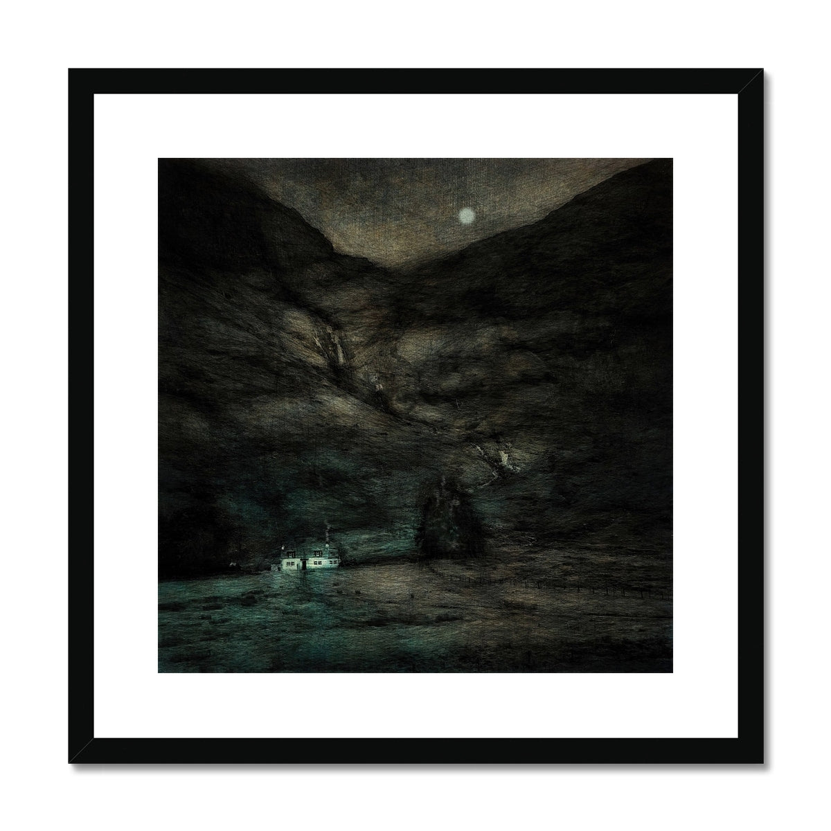 Glencoe Cottage Moonlight Painting | Framed & Mounted Prints From Scotland