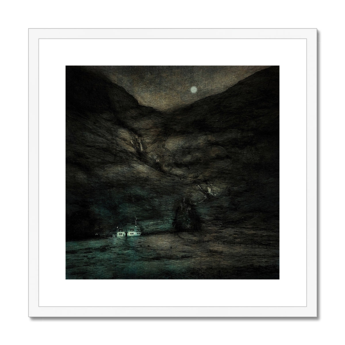 Glencoe Cottage Moonlight Painting | Framed & Mounted Prints From Scotland