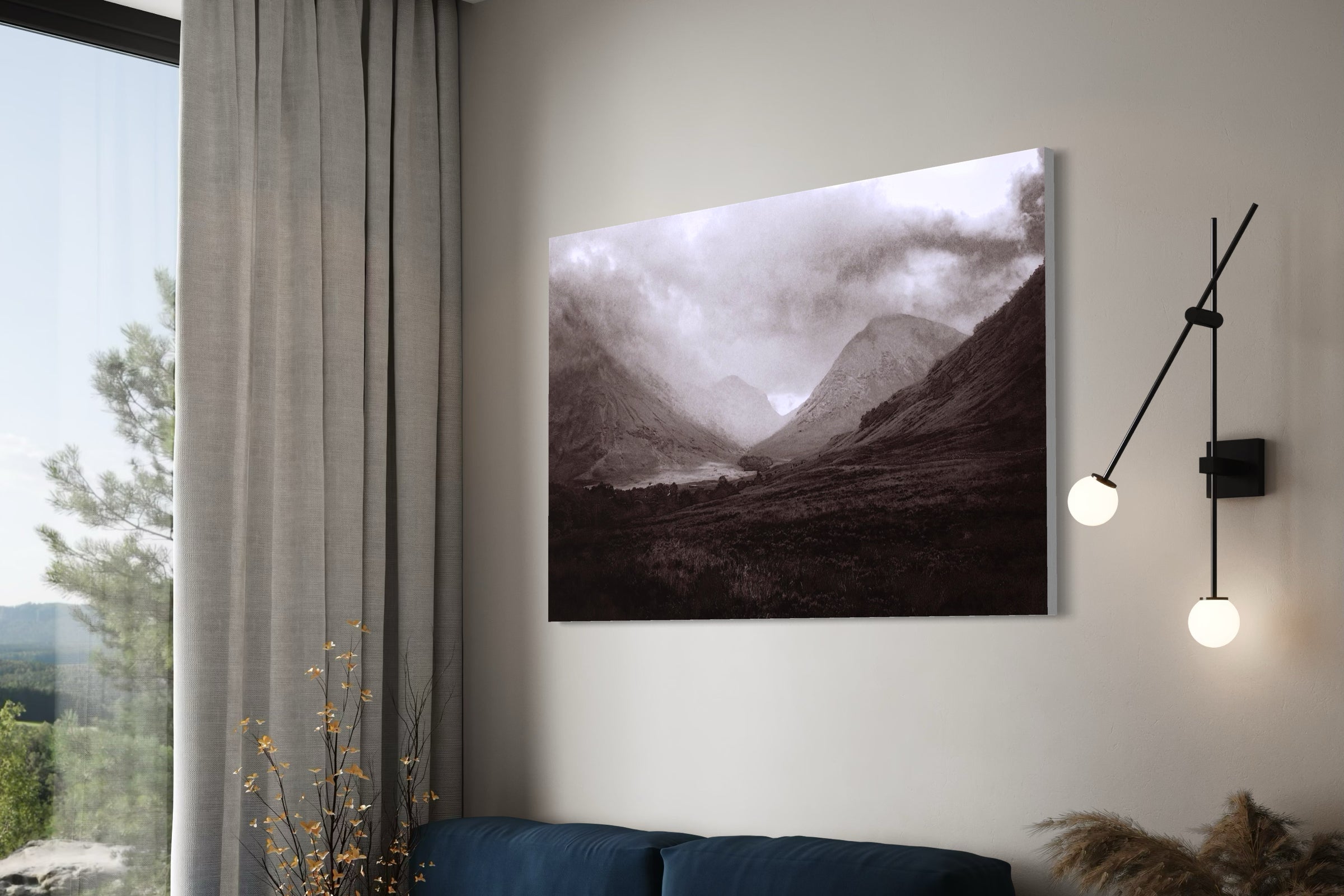 Glencoe Mist 60x40 inch Stretched Contemporary Interior Canvas Art Scotland Statement Wall Art-Glencoe Art Gallery