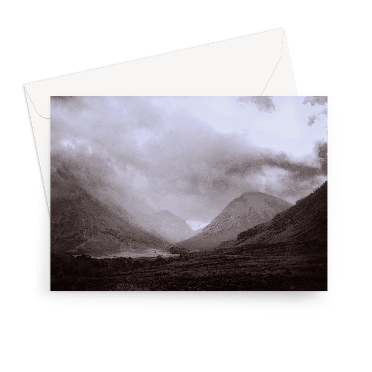 Glencoe Mist Art Gifts Greeting Card-Greetings Cards-Glencoe Art Gallery-7"x5"-1 Card-Paintings, Prints, Homeware, Art Gifts From Scotland By Scottish Artist Kevin Hunter