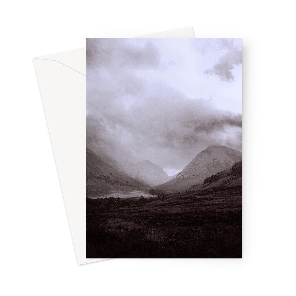 Glencoe Mist Art Gifts Greeting Card-Greetings Cards-Glencoe Art Gallery-5"x7"-10 Cards-Paintings, Prints, Homeware, Art Gifts From Scotland By Scottish Artist Kevin Hunter