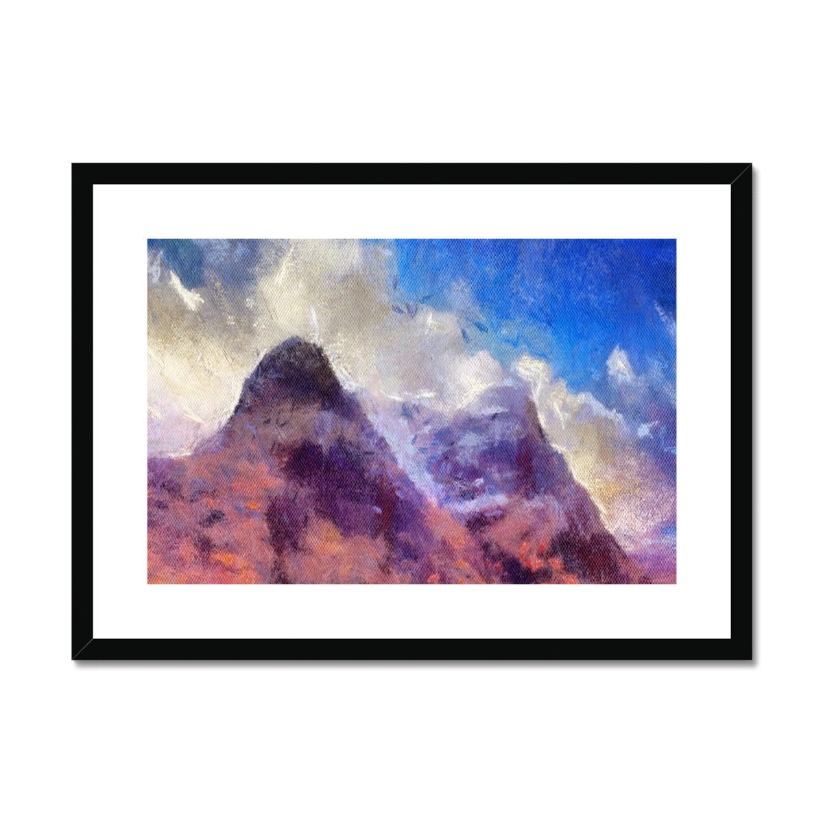 Glencoe Painting | Framed & Mounted Prints From Scotland-Framed & Mounted Prints-Glencoe Art Gallery-A2 Landscape-Black Frame-Paintings, Prints, Homeware, Art Gifts From Scotland By Scottish Artist Kevin Hunter