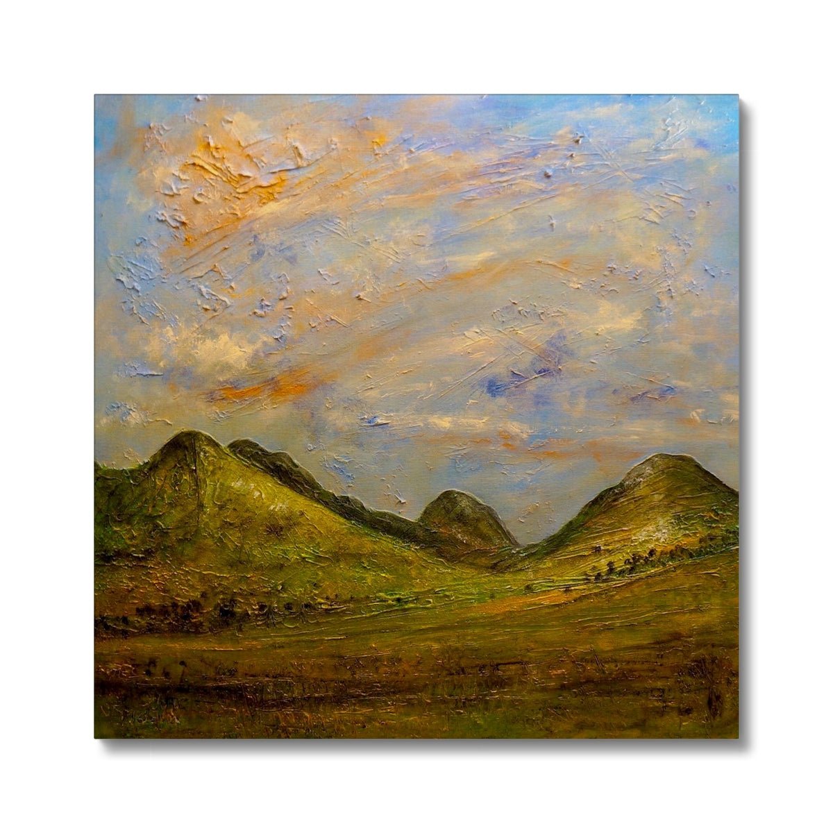 Glencoe Summer Painting | Canvas From Scotland-Contemporary Stretched Canvas Prints-Glencoe Art Gallery-24"x24"-Paintings, Prints, Homeware, Art Gifts From Scotland By Scottish Artist Kevin Hunter