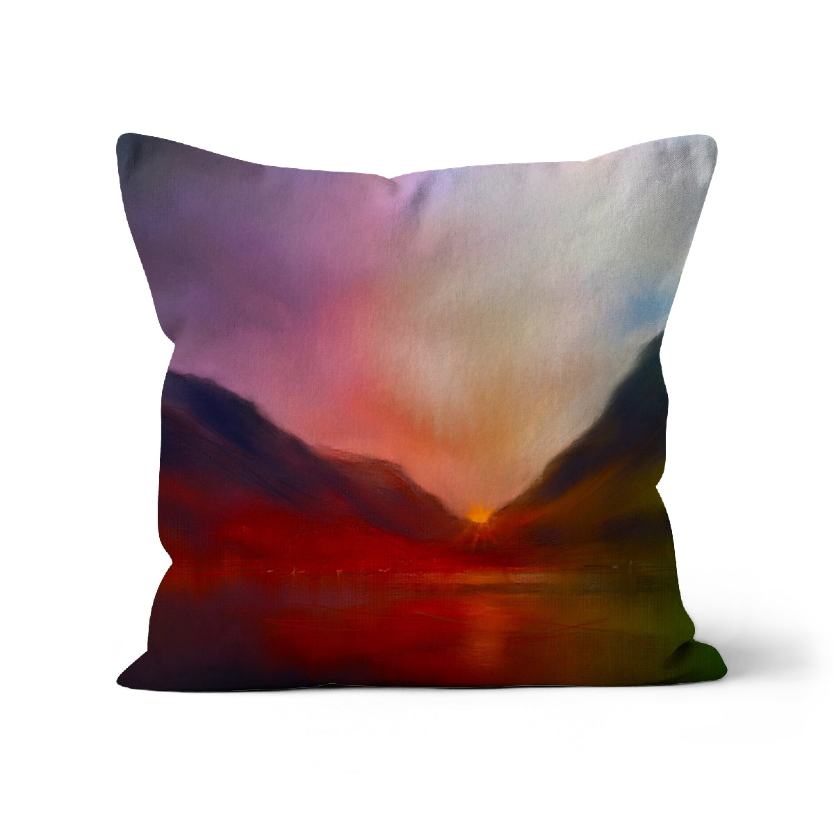 Glencoe Sunset Art Gifts Cushion | Glencoe Art Gallery | Paintings, Prints, Homeware and Art Gifts From Scotland By Scottish Artist Kevin Hunter