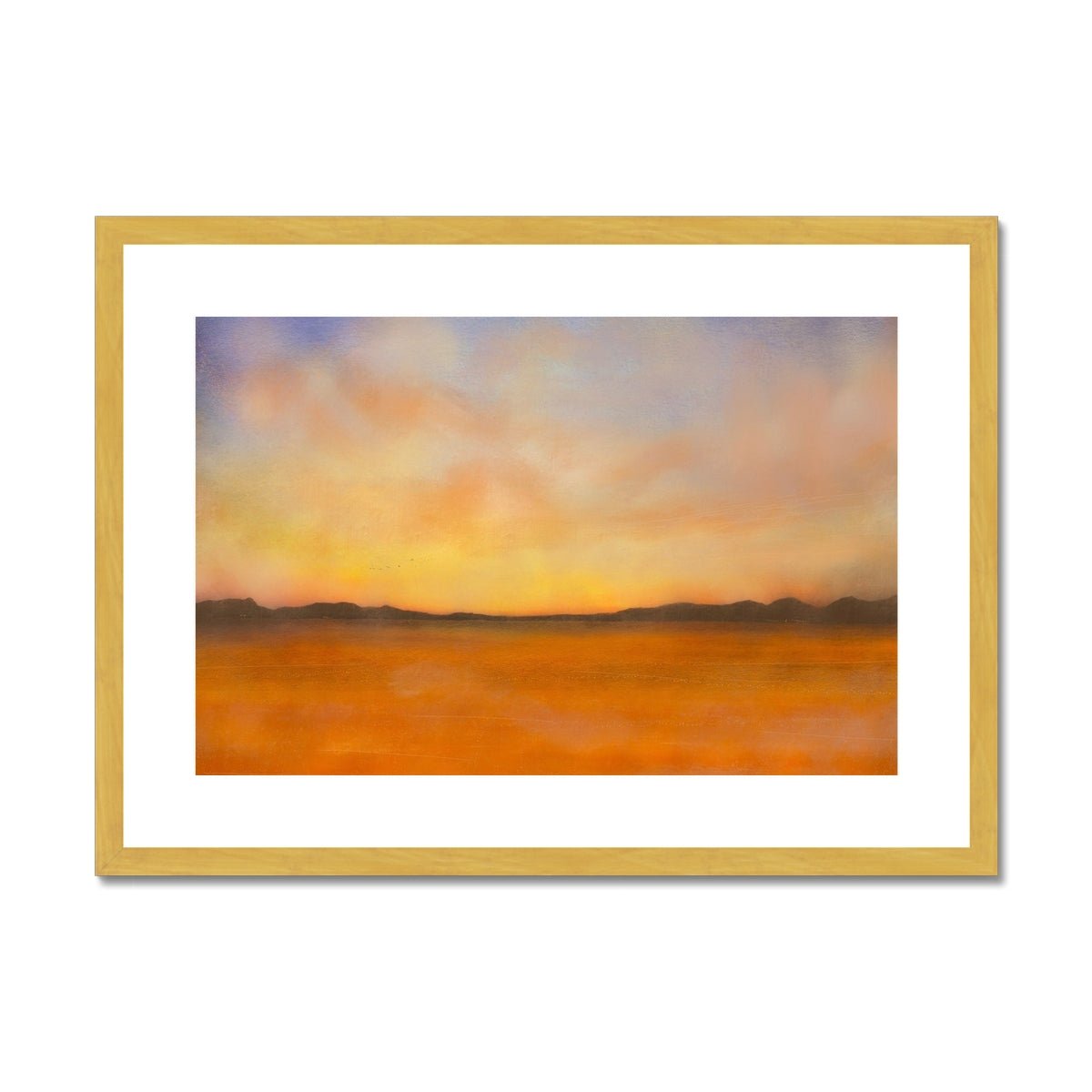 Islay Dawn Painting | Antique Framed & Mounted Prints From Scotland-Antique Framed & Mounted Prints-Hebridean Islands Art Gallery-A2 Landscape-Gold Frame-Paintings, Prints, Homeware, Art Gifts From Scotland By Scottish Artist Kevin Hunter
