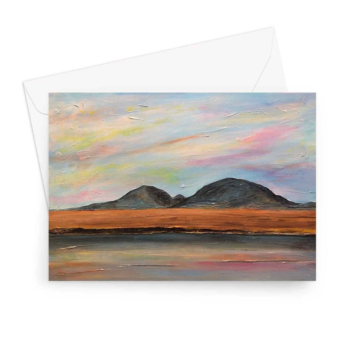 Jura Dawn Art Gifts Greeting Card-Greetings Cards-Hebridean Islands Art Gallery-7"x5"-1 Card-Paintings, Prints, Homeware, Art Gifts From Scotland By Scottish Artist Kevin Hunter