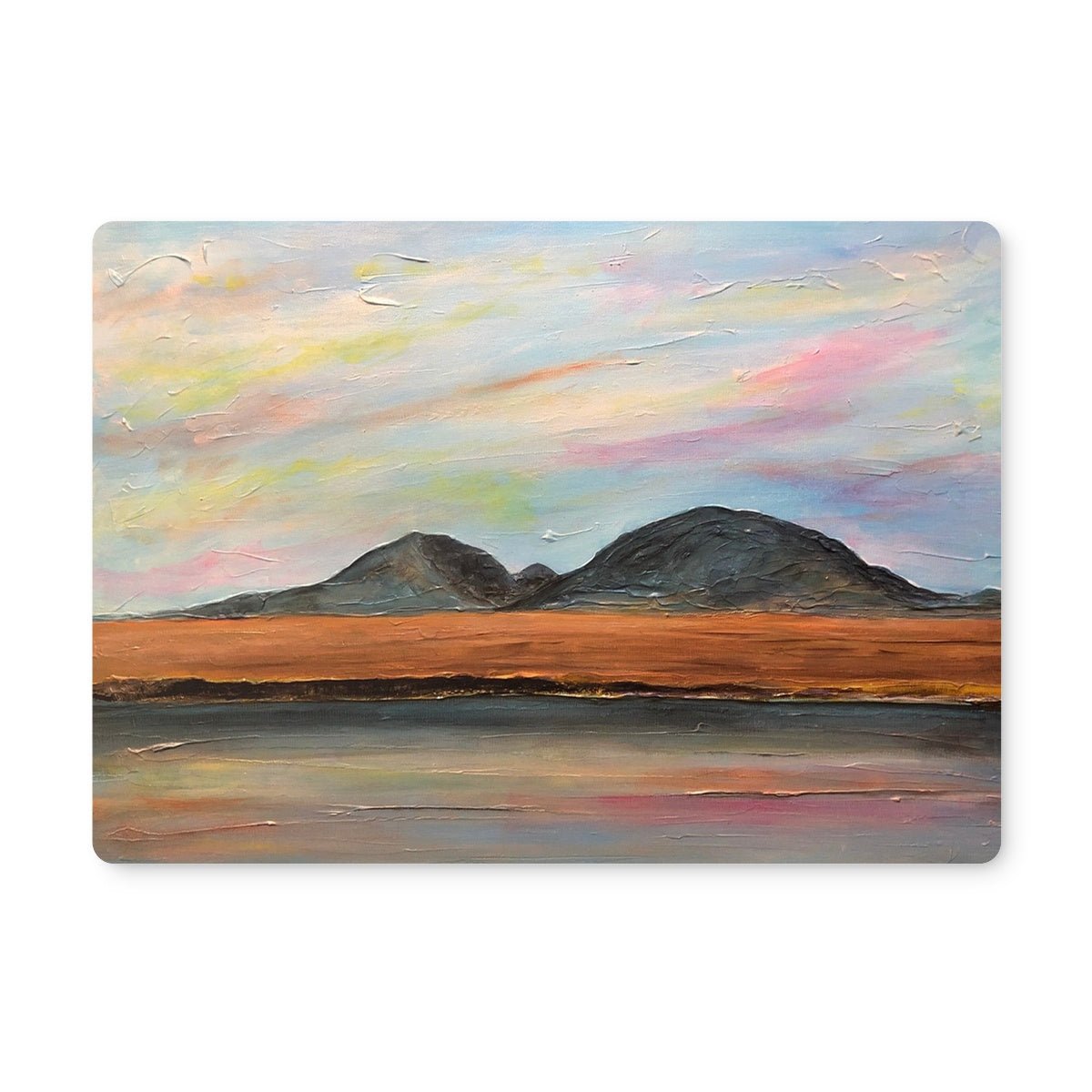 Jura Dawn Art Gifts Placemat-Placemats-Hebridean Islands Art Gallery-4 Placemats-Paintings, Prints, Homeware, Art Gifts From Scotland By Scottish Artist Kevin Hunter