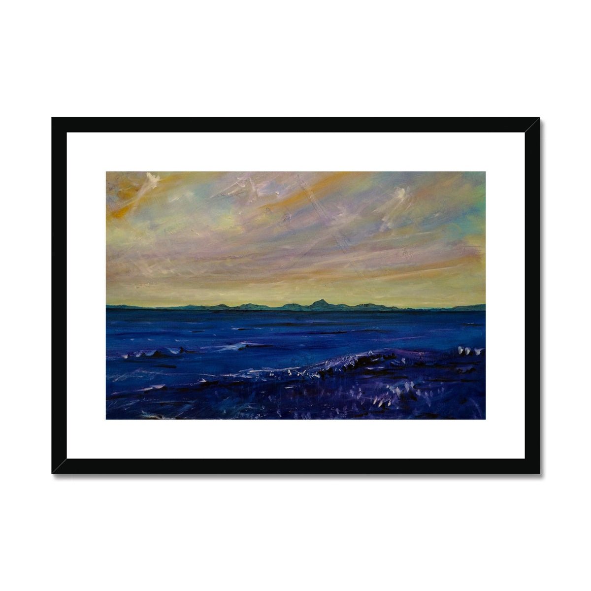 Jura Painting | Framed & Mounted Prints From Scotland-Framed & Mounted Prints-Hebridean Islands Art Gallery-A2 Landscape-Black Frame-Paintings, Prints, Homeware, Art Gifts From Scotland By Scottish Artist Kevin Hunter