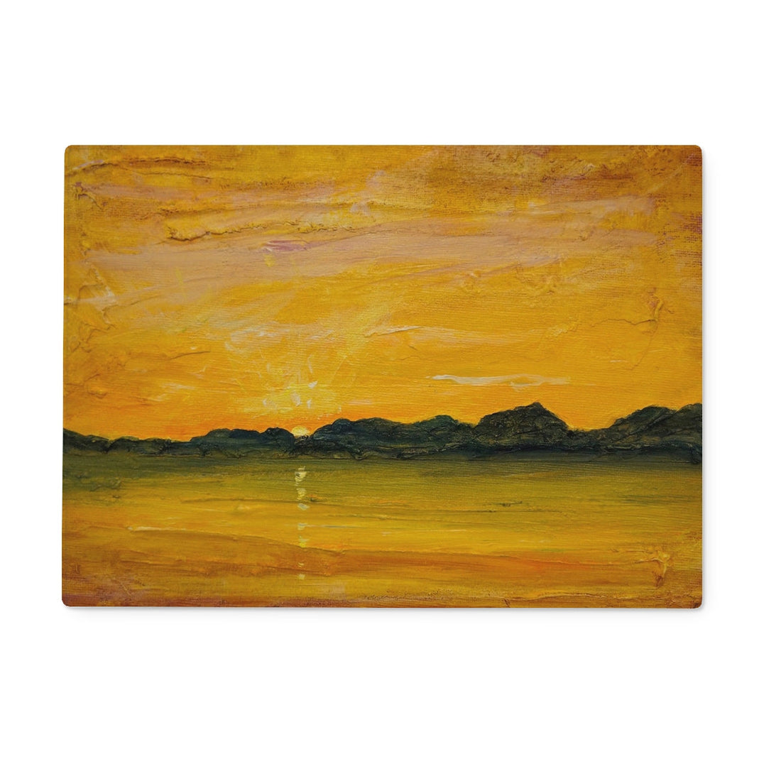 Jura Sunset Art Gifts Glass Chopping Board | Hebridean Islands Art Gallery | Paintings, Prints, Homeware and Art Gifts From Scotland By Scottish Artist Kevin Hunter