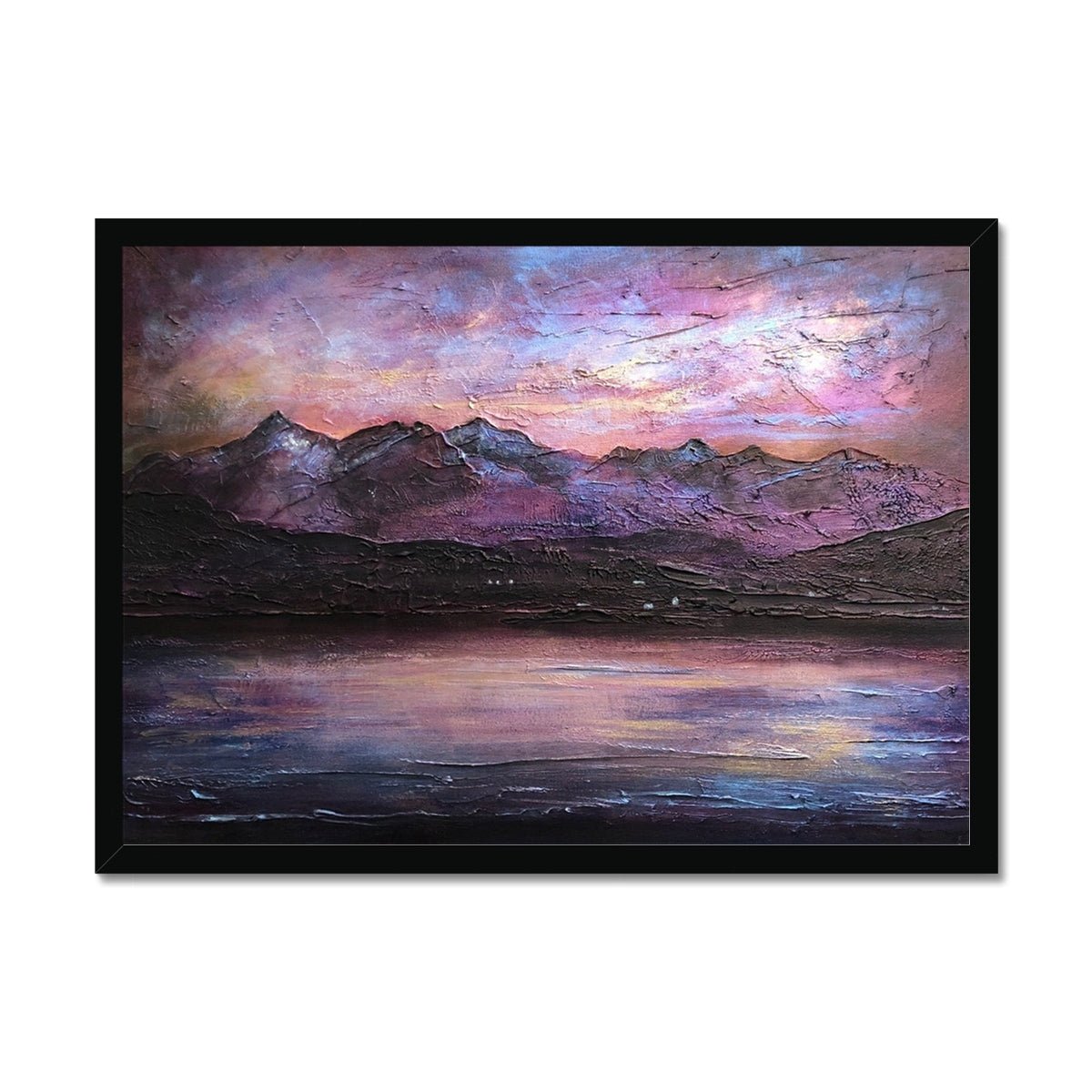 Last Skye Light Painting | Framed Prints From Scotland-Framed Prints-Skye Art Gallery-A2 Landscape-Black Frame-Paintings, Prints, Homeware, Art Gifts From Scotland By Scottish Artist Kevin Hunter