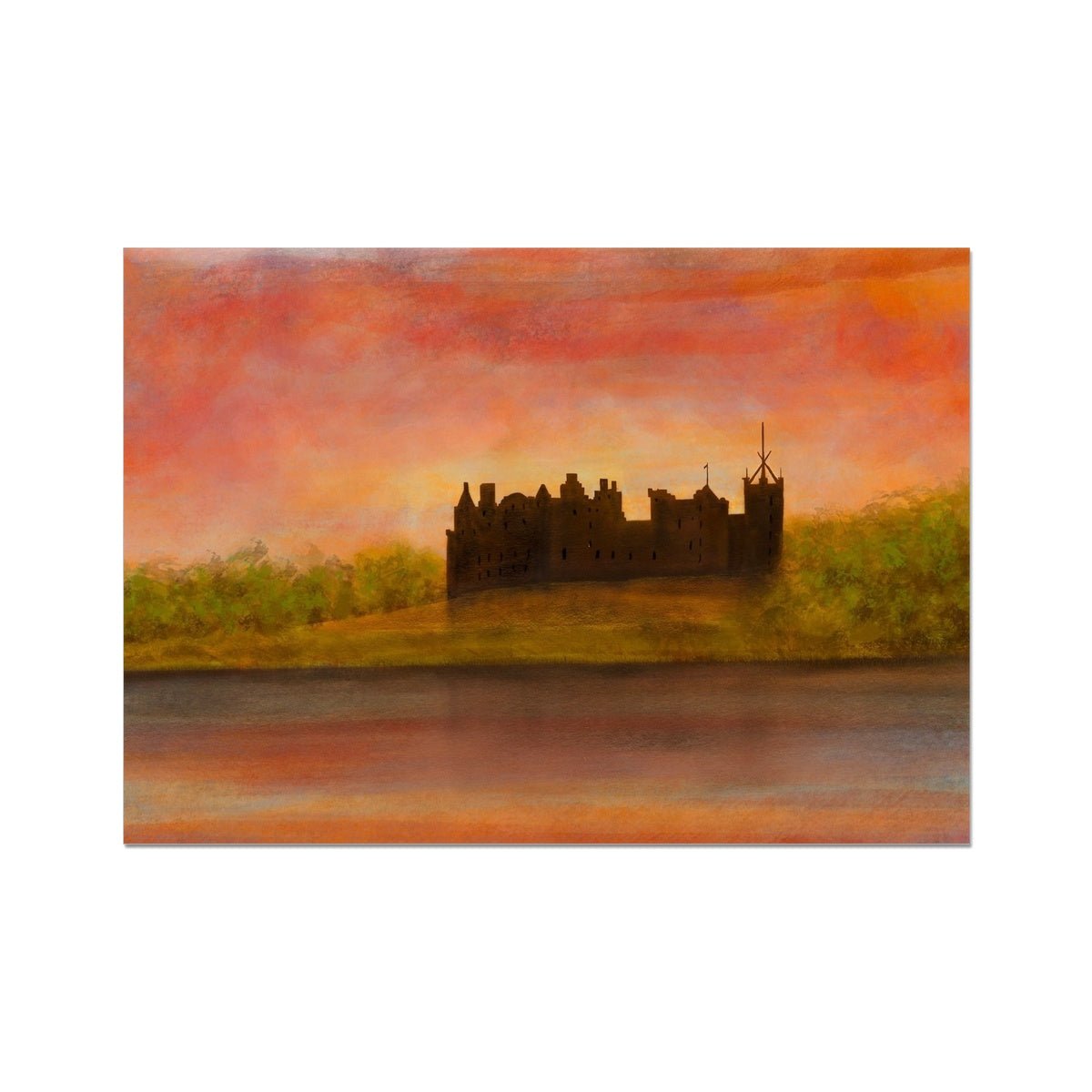 Linlithgow Palace Dusk Painting | Fine Art Prints From Scotland-Unframed Prints-Historic & Iconic Scotland Art Gallery-A2 Landscape-Paintings, Prints, Homeware, Art Gifts From Scotland By Scottish Artist Kevin Hunter