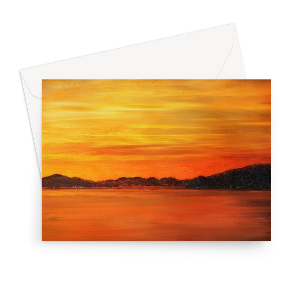 Loch Fyne Sunset Scottish Art Gifts Greeting Card | Scottish Lochs &amp; Mountains Art Gallery | Paintings, Prints, Homeware and Art Gifts From Scotland By Scottish Artist Kevin Hunter