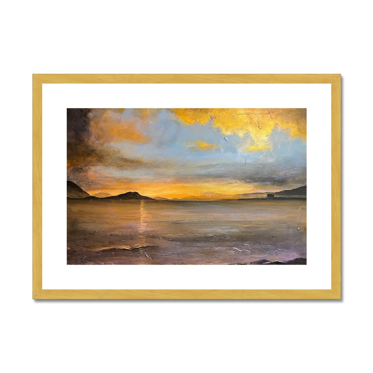 Loch Linnhe Sunset Painting | Antique Framed & Mounted Prints From Scotland-Antique Framed & Mounted Prints-Scottish Lochs & Mountains Art Gallery-A2 Landscape-Gold Frame-Paintings, Prints, Homeware, Art Gifts From Scotland By Scottish Artist Kevin Hunter
