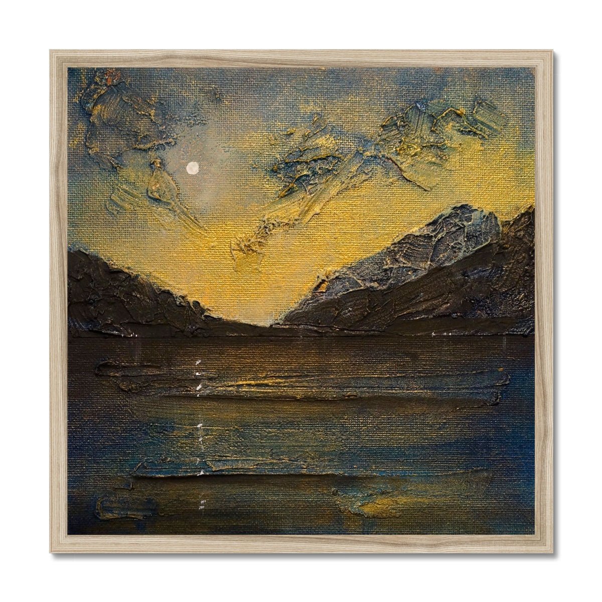 Loch Lomond Moonlight Painting | Framed Prints From Scotland-Framed Prints-Scottish Lochs & Mountains Art Gallery-20"x20"-Natural Frame-Paintings, Prints, Homeware, Art Gifts From Scotland By Scottish Artist Kevin Hunter