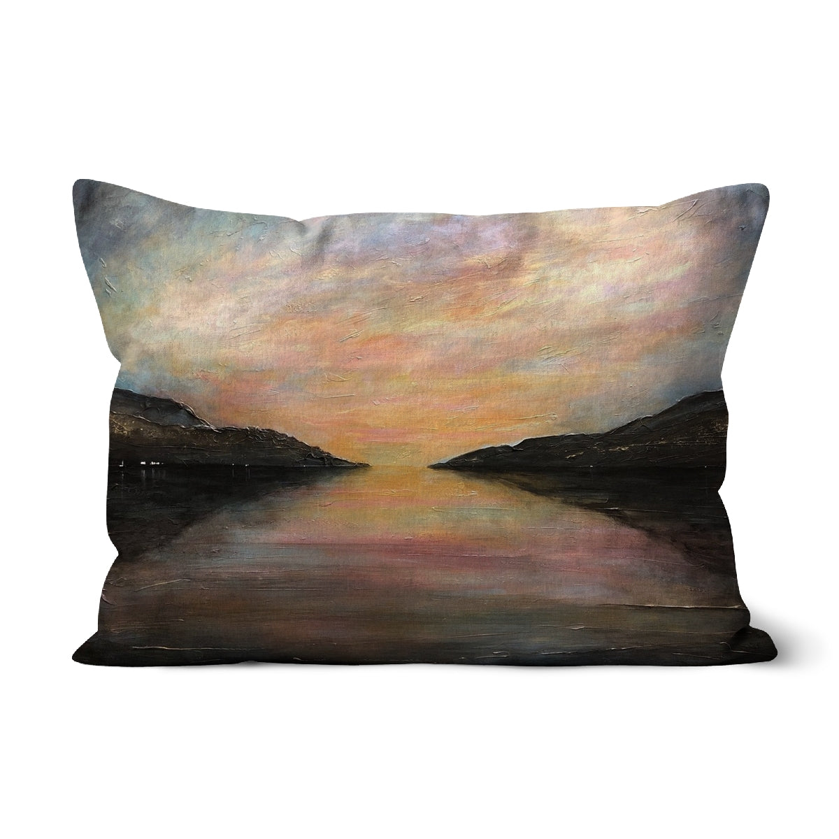 Loch Ness Glow Art Gifts Cushion | Scottish Lochs &amp; Mountains Art Gallery | Paintings, Prints, Homeware and Art Gifts From Scotland By Scottish Artist Kevin Hunter