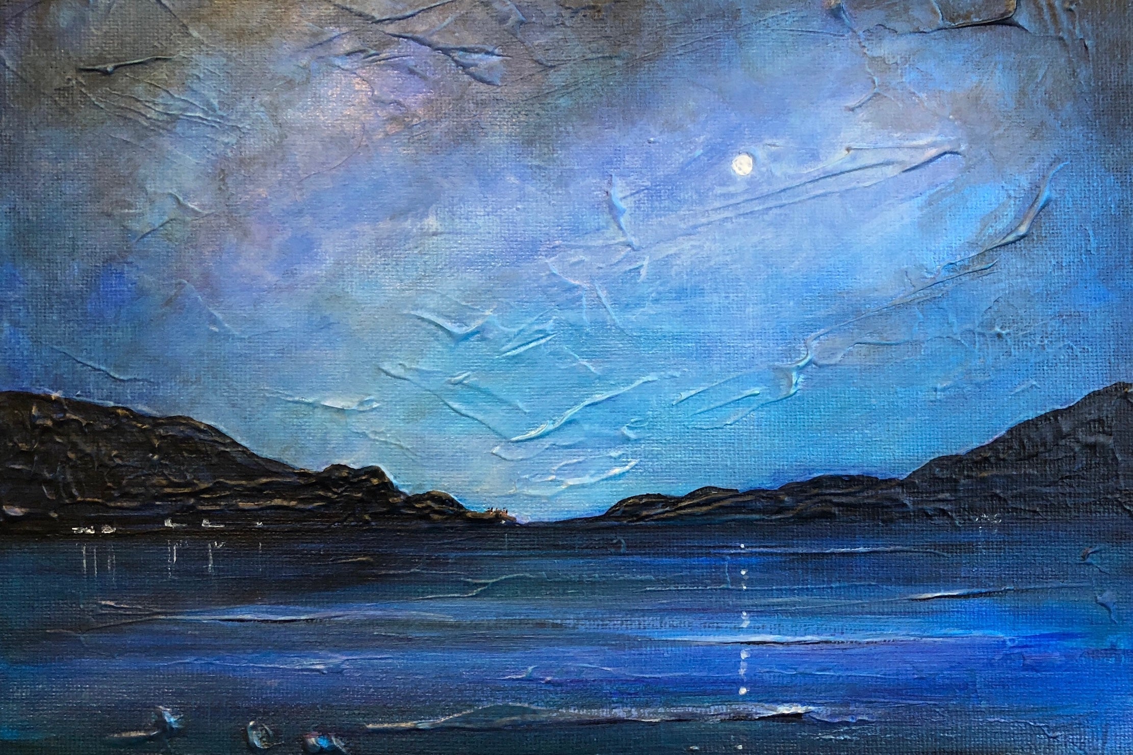 Loch Ness Moonlight | Original Landscape Painting | Scotland-Scottish Lochs & Mountains Art Gallery