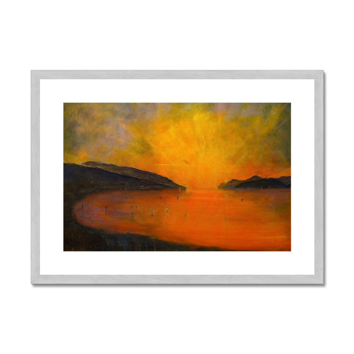 Loch Ness Sunset Painting | Antique Framed & Mounted Prints From Scotland