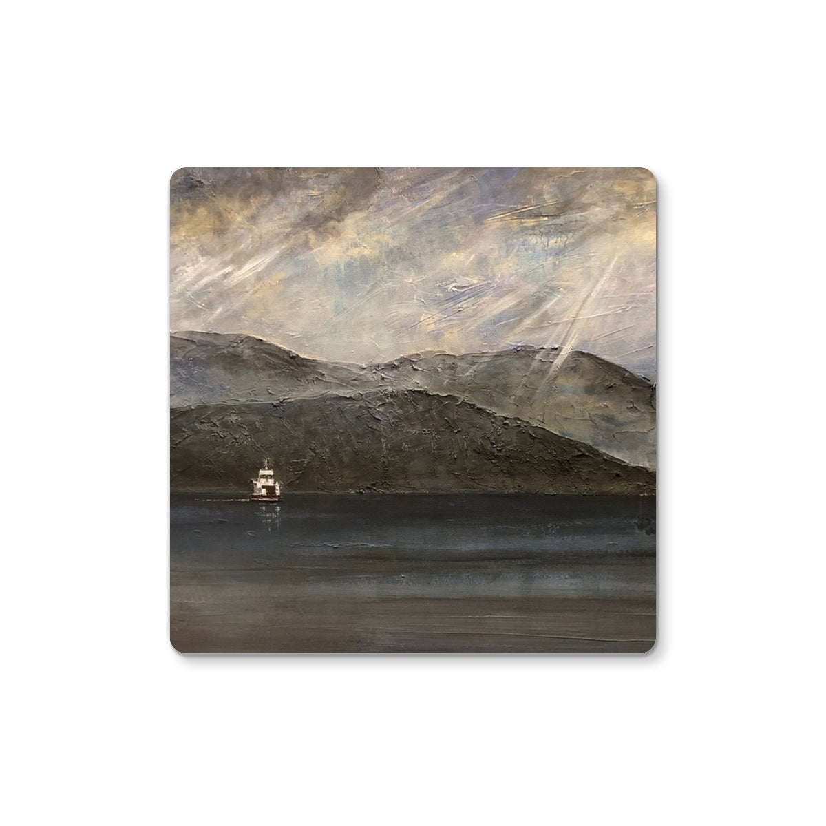 Lochranza Moonlit Ferry Arran Art Gifts Coaster