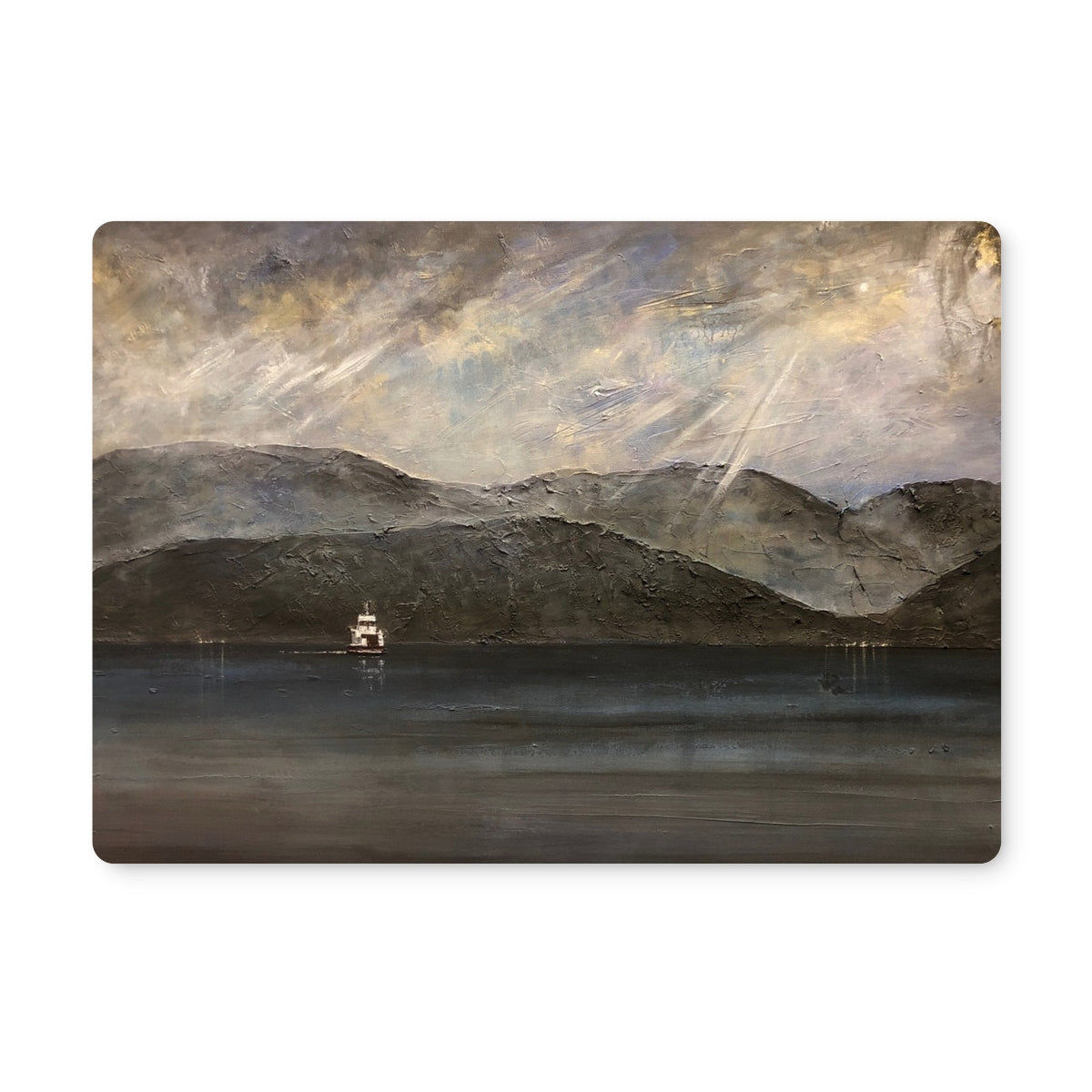 Lochranza Moonlit Ferry Arran | Scottish Art Gifts | Placemat | Arran Art Gallery | Paintings, Prints, Homeware and Art Gifts From Scotland By Scottish Artist Kevin Hunter