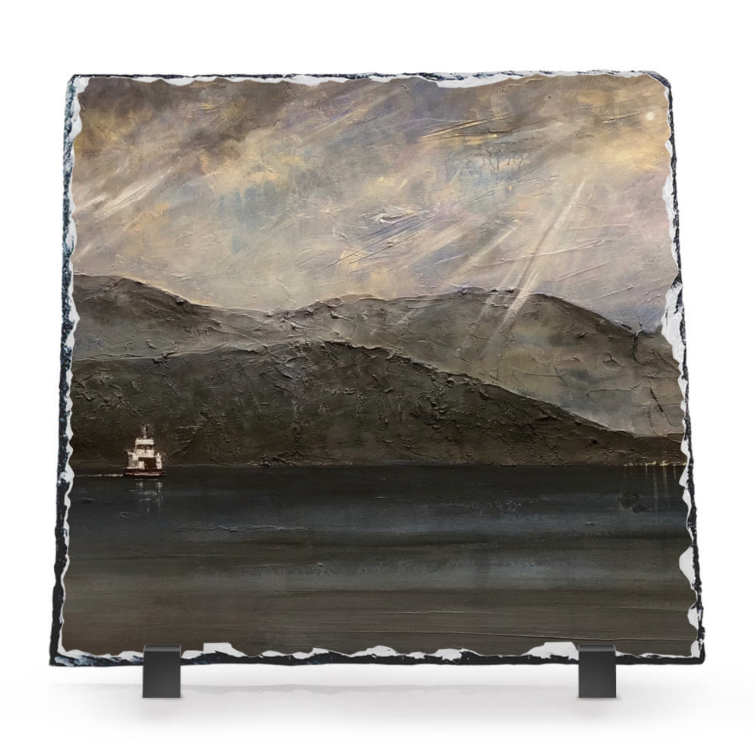 Lochranza Moonlit Ferry Arran Scottish Scottish Slate Art