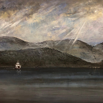 Lochranza Moonlit Ferry Arran Wooden Art Block