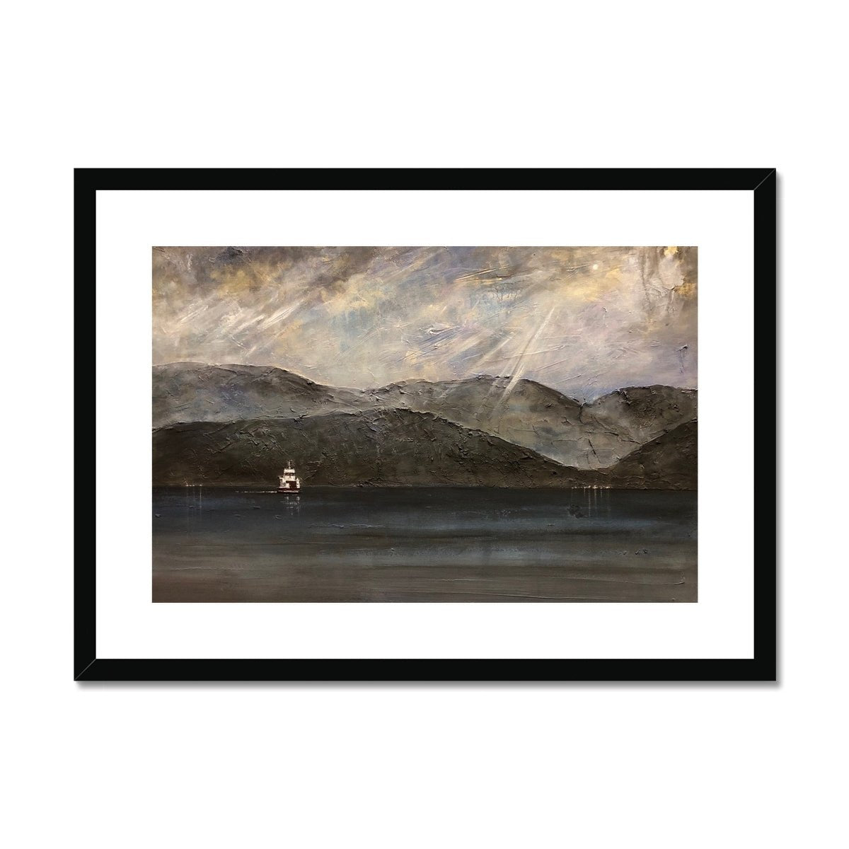 Lochranza Moonlit Ferry Painting | Framed & Mounted Prints From Scotland