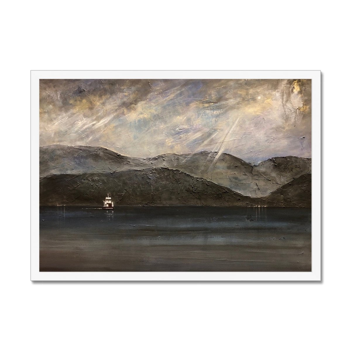 Lochranza Moonlit Ferry Painting | Framed Prints From Scotland