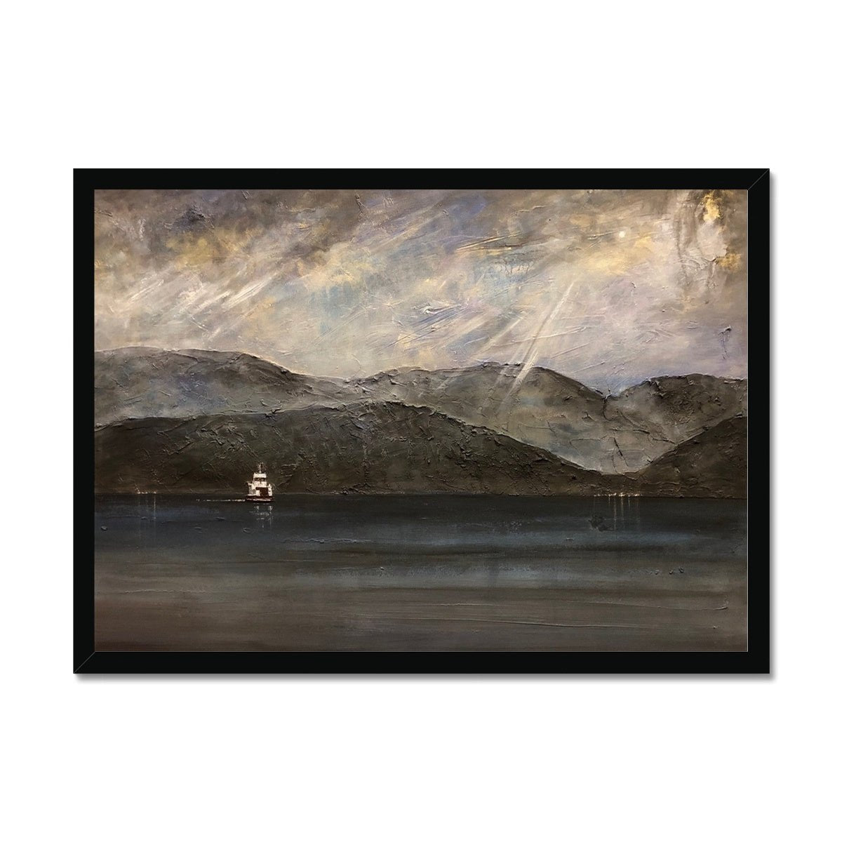 Lochranza Moonlit Ferry Painting | Framed Prints From Scotland