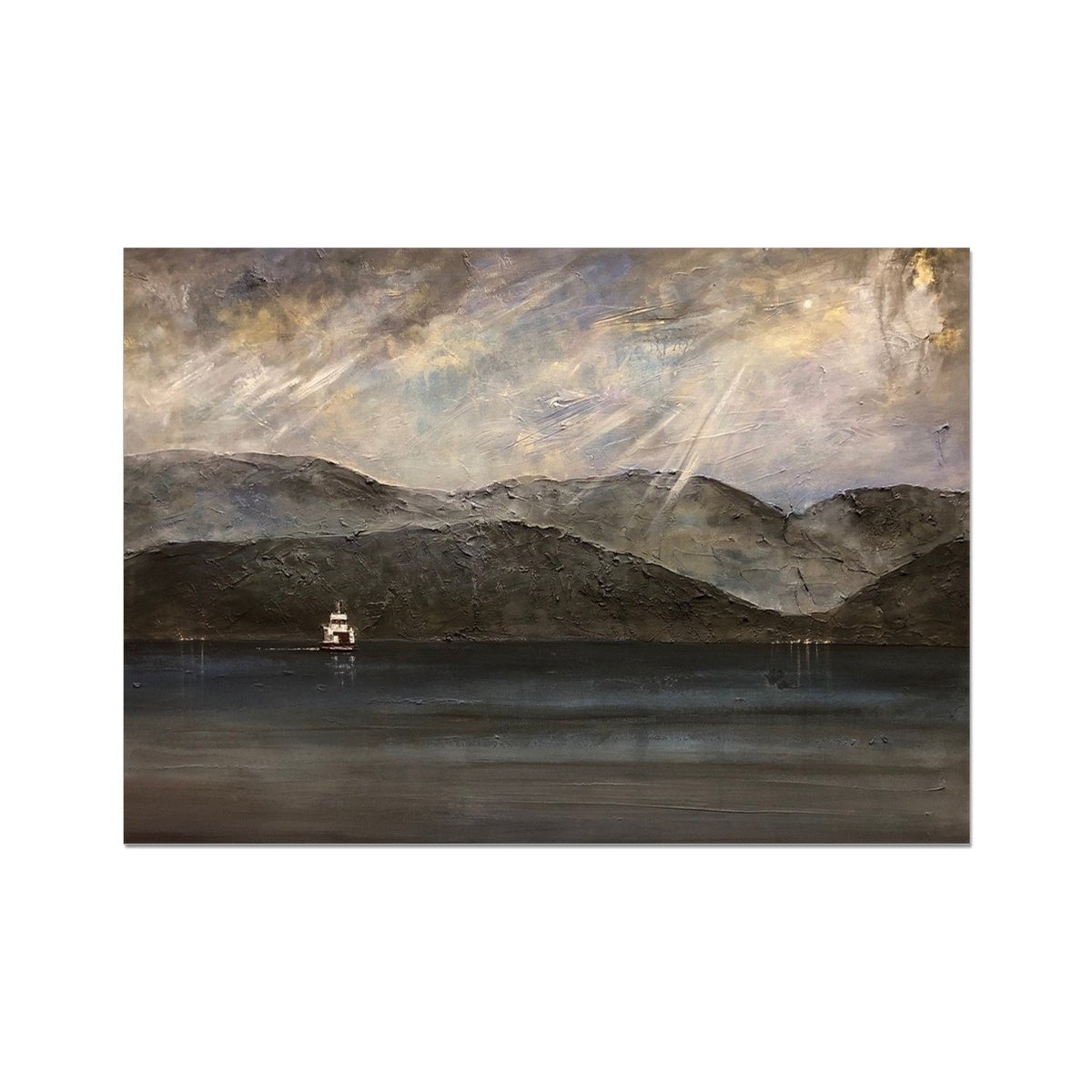 Lochranza Moonlit Ferry Painting | Signed Art Prints From Scotland | By Scottish Artist Hunter