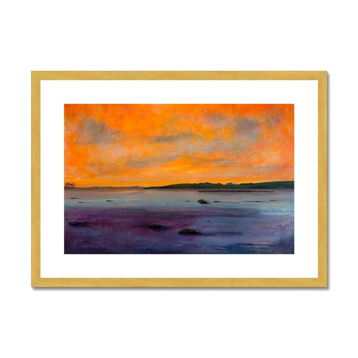 Looking From Largs Painting | Antique Framed & Mounted Prints From Scotland-Antique Framed & Mounted Prints-River Clyde Art Gallery-A2 Landscape-Gold Frame-Paintings, Prints, Homeware, Art Gifts From Scotland By Scottish Artist Kevin Hunter