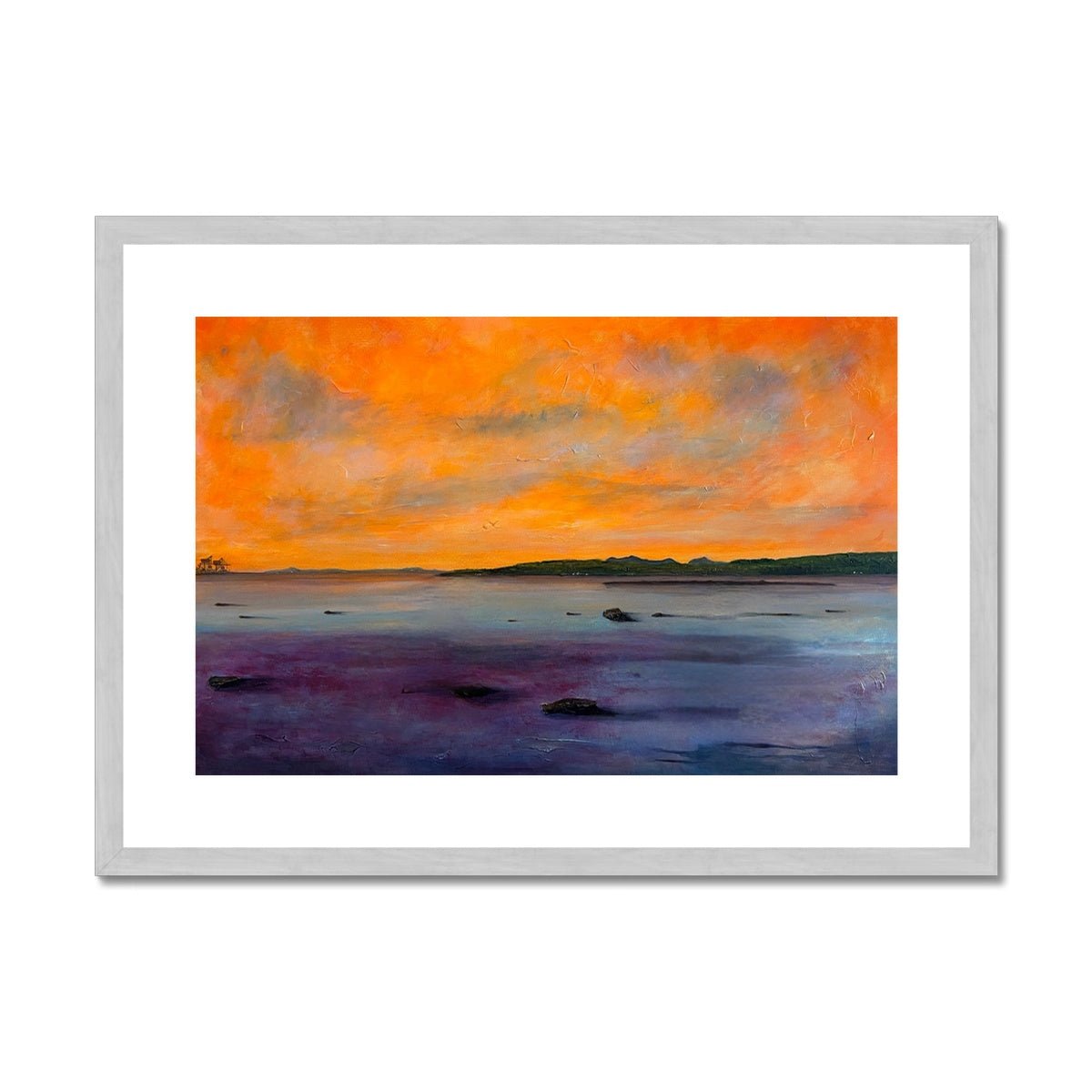 Looking From Largs Painting | Antique Framed & Mounted Prints From Scotland-Antique Framed & Mounted Prints-River Clyde Art Gallery-A2 Landscape-Silver Frame-Paintings, Prints, Homeware, Art Gifts From Scotland By Scottish Artist Kevin Hunter