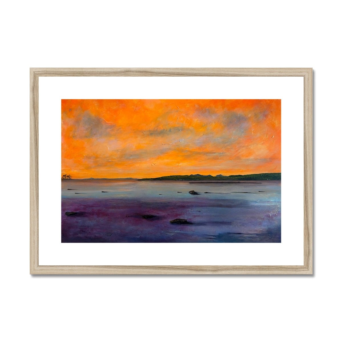 Looking From Largs Painting | Framed & Mounted Prints From Scotland-Framed & Mounted Prints-River Clyde Art Gallery-A2 Landscape-Natural Frame-Paintings, Prints, Homeware, Art Gifts From Scotland By Scottish Artist Kevin Hunter