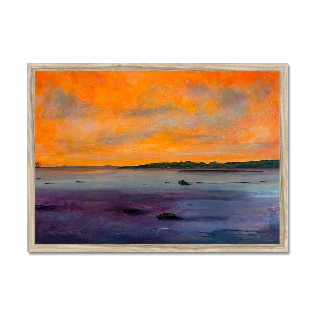 Looking From Largs Painting | Framed Prints From Scotland-Framed Prints-River Clyde Art Gallery-A2 Landscape-Natural Frame-Paintings, Prints, Homeware, Art Gifts From Scotland By Scottish Artist Kevin Hunter