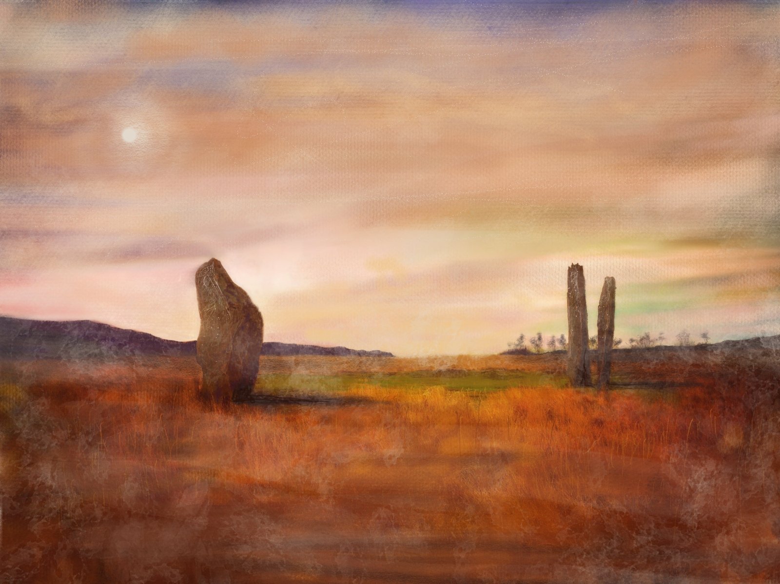 Machrie Moor Moonlight Arran-Signed Art Prints By Scottish Artist Hunter-Arran Art Gallery-Paintings, Prints, Homeware, Art Gifts From Scotland By Scottish Artist Kevin Hunter