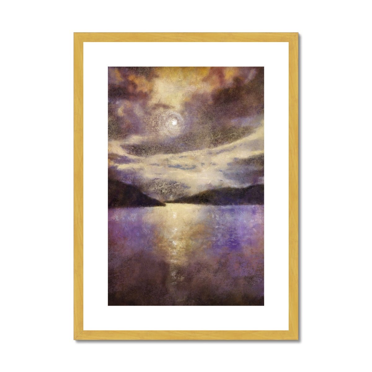 Moonlight Meets Lewis & Harris Painting | Antique Framed & Mounted Prints From Scotland-Antique Framed & Mounted Prints-Hebridean Islands Art Gallery-A2 Portrait-Gold Frame-Paintings, Prints, Homeware, Art Gifts From Scotland By Scottish Artist Kevin Hunter