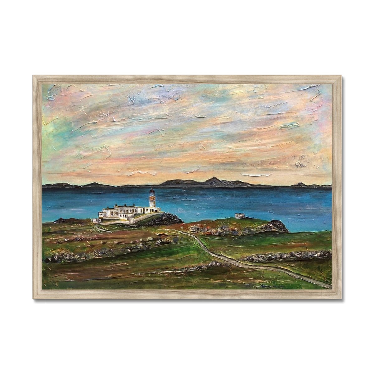 Neist Point Skye Painting | Framed Prints From Scotland-Framed Prints-Skye Art Gallery-A2 Landscape-Natural Frame-Paintings, Prints, Homeware, Art Gifts From Scotland By Scottish Artist Kevin Hunter