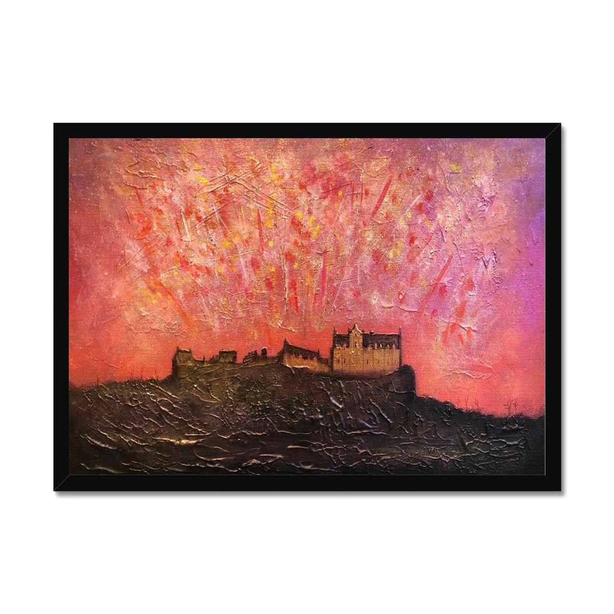 Edinburgh Castle Fireworks Painting | Framed Prints From Scotland-Framed Prints-Historic & Iconic Scotland Art Gallery-Paintings, Prints, Homeware, Art Gifts From Scotland By Scottish Artist Kevin Hunter