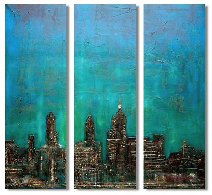 New York Nights Painting Signed Fine Art Triptych Canvas