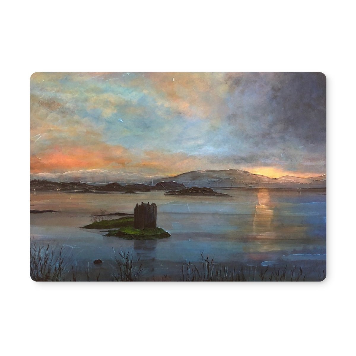 Castle Stalker Twilight Art Gifts Placemat-Placemats-Scottish Castles Art Gallery-2 Placemats-Paintings, Prints, Homeware, Art Gifts From Scotland By Scottish Artist Kevin Hunter