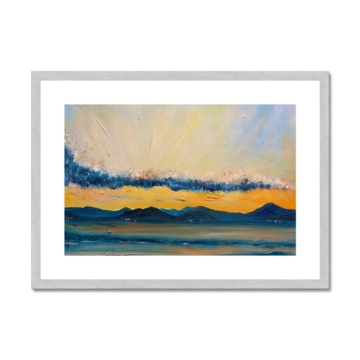 River Clyde From Skelmorlie Painting | Antique Framed & Mounted Prints From Scotland-Antique Framed & Mounted Prints-River Clyde Art Gallery-A2 Landscape-Silver Frame-Paintings, Prints, Homeware, Art Gifts From Scotland By Scottish Artist Kevin Hunter