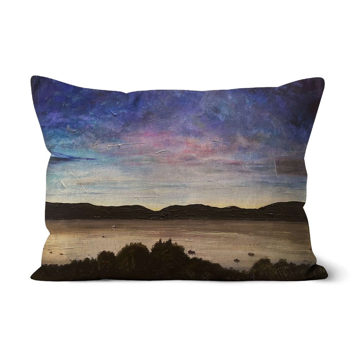 River Clyde Twilight Art Gifts Cushion | River Clyde Art Gallery | Paintings, Prints, Homeware and Art Gifts From Scotland By Scottish Artist Kevin Hunter