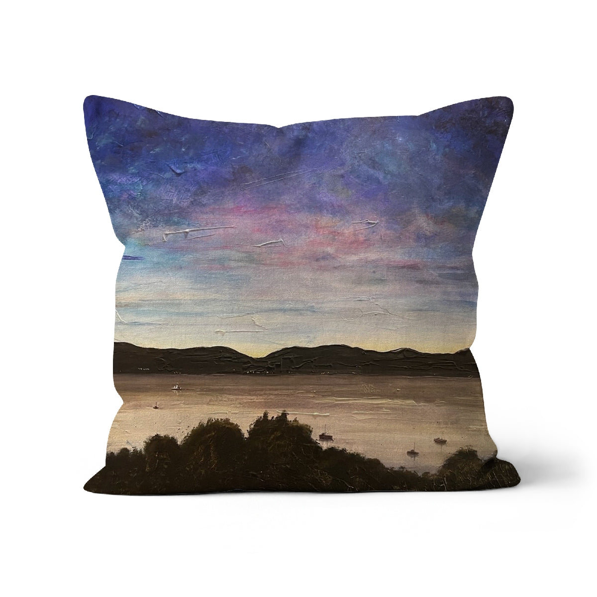 River Clyde Twilight Art Gifts Cushion | River Clyde Art Gallery | Paintings, Prints, Homeware and Art Gifts From Scotland By Scottish Artist Kevin Hunter