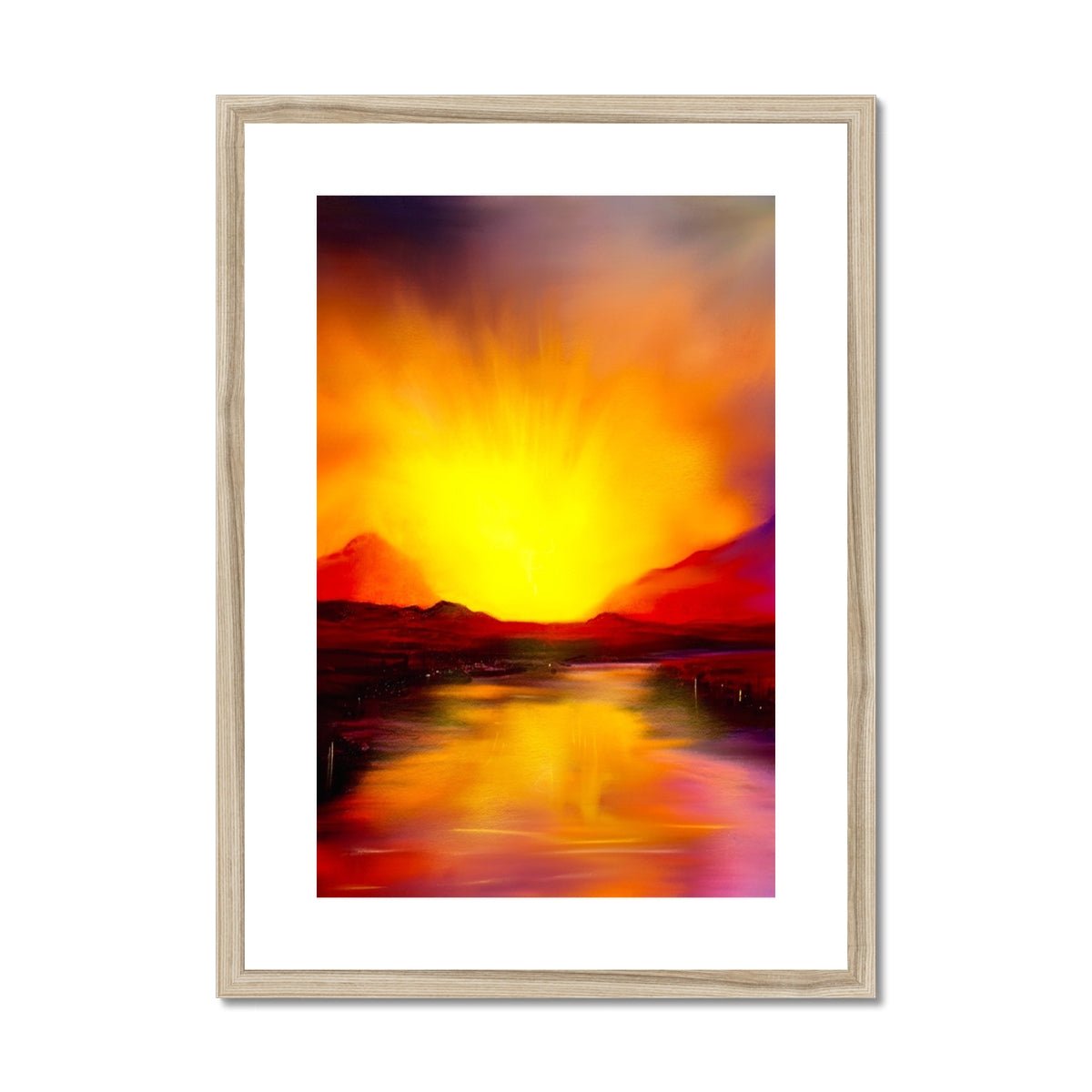 Skye Sunset Painting | Framed & Mounted Prints From Scotland-Framed & Mounted Prints-Skye Art Gallery-A2 Portrait-Natural Frame-Paintings, Prints, Homeware, Art Gifts From Scotland By Scottish Artist Kevin Hunter